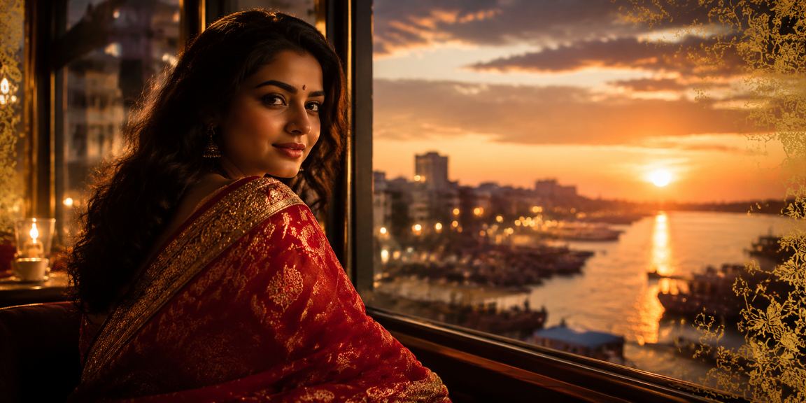 খুলনায় শাড়ি পরিহিতা একজন নারী মোবাইলে লটারি ও গেমস উপভোগ করছেন